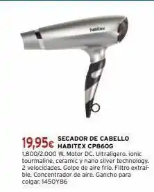 Cadena88 19,95€ secador de cabello habitex cp860g 1.800/2.000 w. motor dc. ultraligero. ionic tourmaline, ceramic y nano silver tech oferta