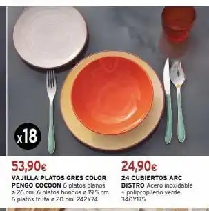 Cadena88 X18 53,90€ vajilla platos gres color pengo cocoon 6 platos planos 26 cm. 6 platos hondos @ 19,5 cm. 6 platos fruta 20 cm. oferta
