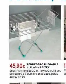 Cadena88 45,90€ tendedero plegable 4 alas habitex superficie tendido 30 m. 169x100xh.113 cm. estructura de aluminio anodizado, patas oferta