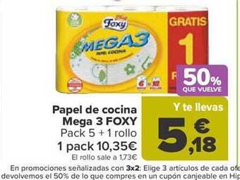 Carrefour Papel de cocina mega 3 foxy oferta
