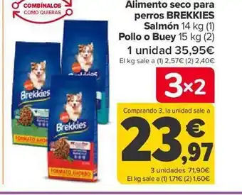 Carrefour Alimento seco para perros brekkies salmón pollo o buey oferta
