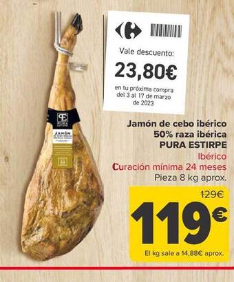 Carrefour Jamón de cebo ibérico 50% raza ibérica pura estirpe oferta