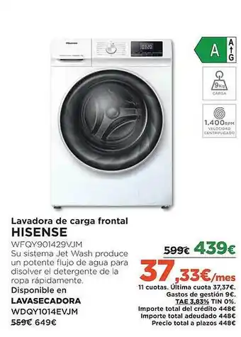 El Corte Inglés Lavadora de carga frontal hisense oferta