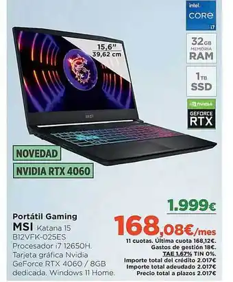 El Corte Inglés Portátil gaming msi katana 15 b12vfk-025es oferta