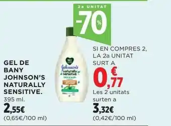 Hipercor 2a unitat -70% gel de bany johnson's naturally sensitive oferta