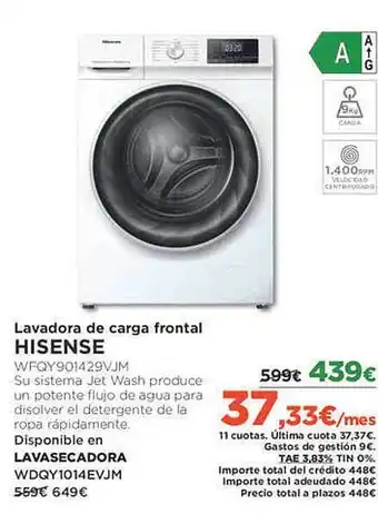 Hipercor Lavadora de carga frontal hisense oferta
