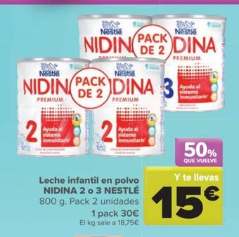 Carrefour Leche Infantil En Polvo Nidina 2 o 3 Nestle oferta