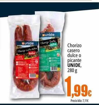 Unide Supermercados Chorizo casero dulce o picante unide oferta
