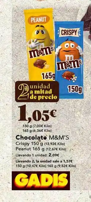 Gadis Chocolate m&m's crispy, pienut oferta