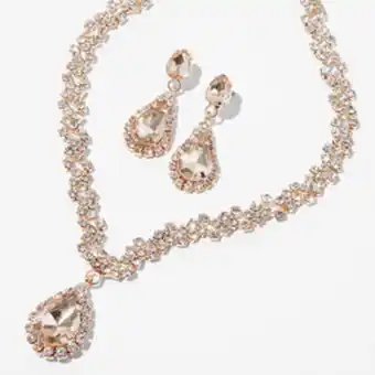 Claire's Rose gold crystal teardrop v-neck jewelry set - 2 pack oferta