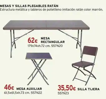 Cadena88 Mesas y sillas plegables ratán mesa rectangular, mesa auxiliar, silla tijera oferta