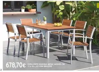 Cadena88 Conjunto marina mesa 140x80 cm y 6 sillas con brazos oferta