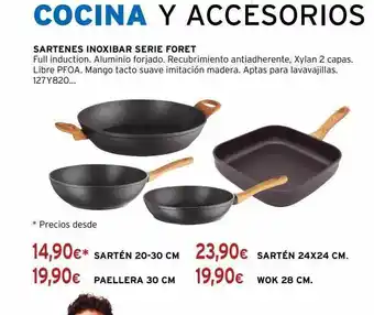 Cadena88 Sartenes inoxibar serie foret, sartén 20-30 cm, paellera 30 cm, sartén 24x24 cm, wok 28 cm. oferta
