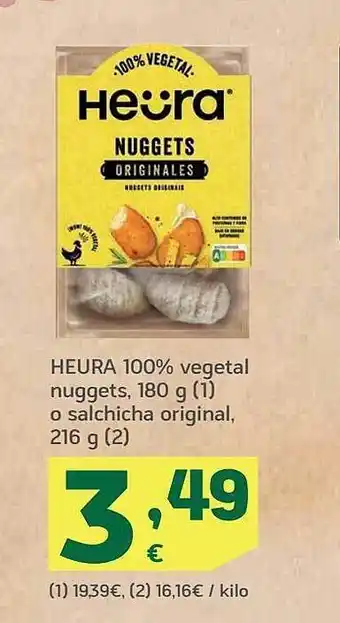 HiperDino Heura 100% vegetal nuggets, 180 g, o salchicha original, 216 g oferta