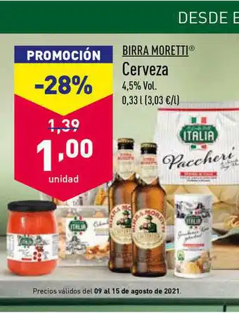 ALDI Birra Moretti Cerveza 0,33 L oferta