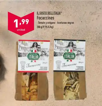 ALDI Il Gusto Dell'italia Focaccines Tomate y orégano - Aceitunas negras 200g oferta