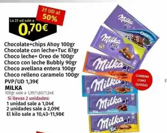 Maskom Supermercados Chocolate + chips ahoy 100 gr, chocolate con leche+tuc 87 gr, choco leche+ oreo de 100 gr, choco con leche bubbly 90 gr, choc oferta