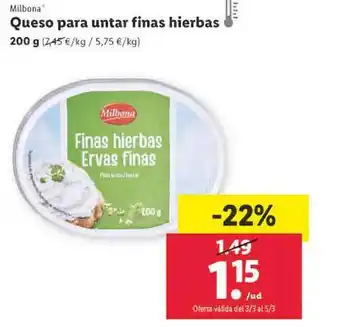Lidl Milbona queso para untar finas hierbas oferta
