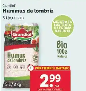 Lidl Grandiol hummus de lombriz oferta