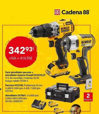 Cadena88 Pack atornillador percutor + atornillador impacto dewalt, percutor, atornillador oferta