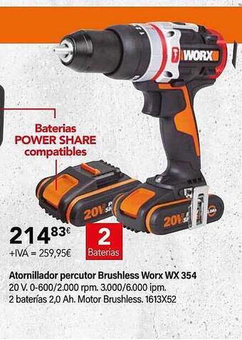 Cadena88 Atornillador percutor brushless worx wx 354 oferta