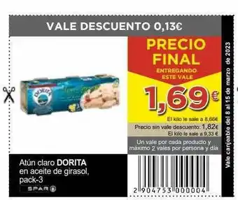 SPAR Atún claro dorita en aceite de girasol, pack-3 oferta