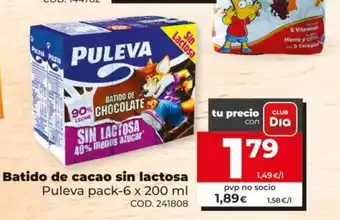 Dia Puleva Batido de cacao sin lactosa pack-6 x 200 ml oferta