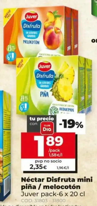 Dia Juver Néctar Disfruta mini piña / melocotón pack-6 x 20 cl oferta