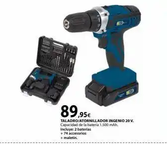 Tú Brico-Marian 89,95€ taladro/atornillador ingenio 20 v. capacidad de la batería 1.500 mah. incluye: 2 baterias + 74 accesorios + maleti oferta