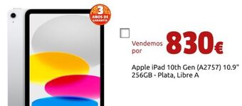 CeX Apple ipad 10th gen (a2757) 10.9" 256gb - plata, libre a oferta
