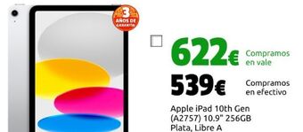 CeX Apple ipad 10th gen (a2757) 10.9" 256gb - plata, libre a oferta