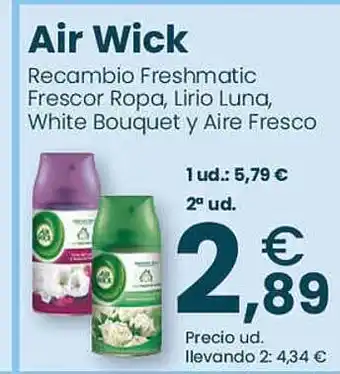 Clarel Air wick recambio freshmatic frescor ropa, lirio luna, white bouquet y aire fresco oferta
