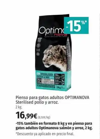 El Corte Inglés Pienso para gatos adultos optimanova sterilised pollo y arroz oferta