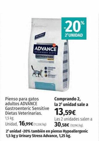 El Corte Inglés Pienso para gatos adultos advance gastroenteric sensitive dietas veterinarias oferta