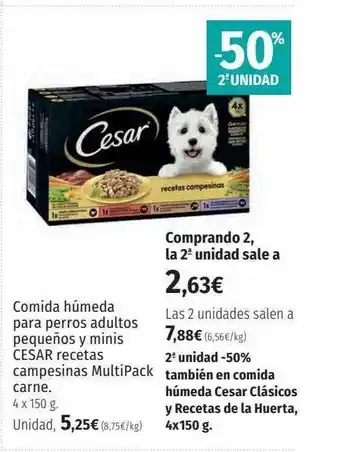 El Corte Inglés -50% 2a unidad comida húmeda para perros adultos pequeños y minis cesar recetas campesinas multipack carne oferta
