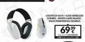 Game B logitech g435+g305 wireless combo-white/lime/black-pack perifericos gaming 69⁹9⁹ consigue 1400 puntos 1.400 3.5€ oferta