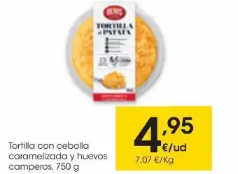 Eroski Tortilla con cebolla caramelizada y huevos camperos 750g oferta