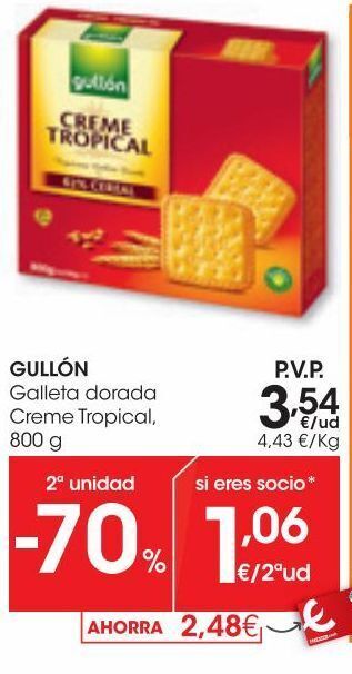 Eroski Gullon galleta dorada creme tropical 800 g oferta
