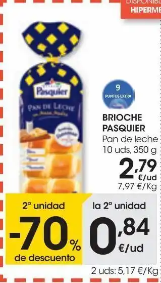 Eroski Brioche pasquier pan de leche 10 uds 350 g oferta