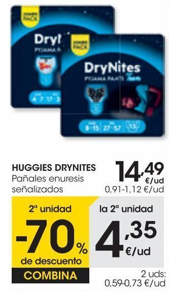 Eroski Dry nites pant niño 4-7 años (17-30 kg) 16 uds oferta