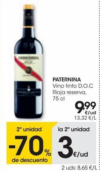 Eroski Paternina vino tinto d.o.c rioja reserva 0,75 l oferta