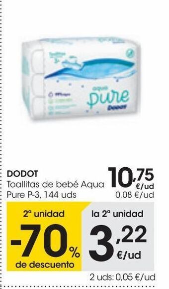 Eroski Dodot toallitas de bebe aqua pure p-3 144 uds oferta