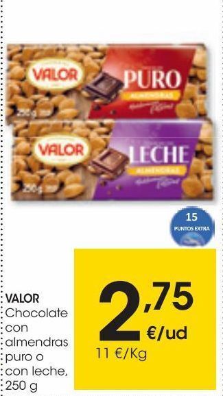 Eroski Valor chocolate puro con almendras 250 g oferta