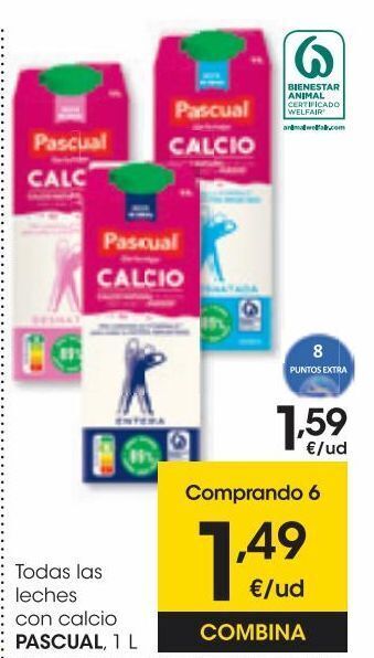 Eroski Pascual leche semidesnatada calcio 1 l oferta