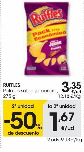 Eroski Ruffles patatas sabor jamón xlb 275 g oferta
