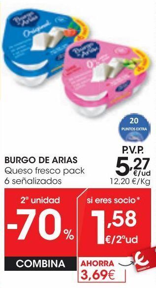 Eroski Burgo de arias queso fresco natural pack 6x72 g oferta