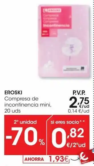 Eroski Eroski compresa de incotinencia mini 20 uds oferta
