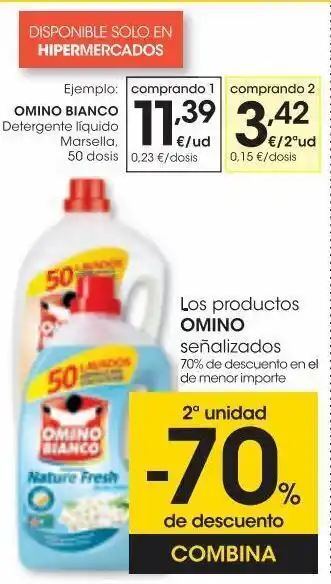Eroski Omino bianco detergente líquido marsella 50 dosis oferta