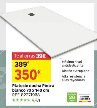 Leroy Merlin Plato de ducha pietra blanco 70 x 140 cm oferta