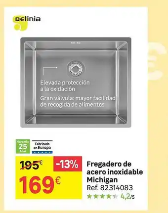 Leroy Merlin Fregadero de acero inoxidable michigan delinia oferta